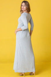 Plus Size 3/4 Sleeve Solid Maxi Dress