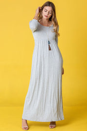 Plus Size 3/4 Sleeve Solid Maxi Dress