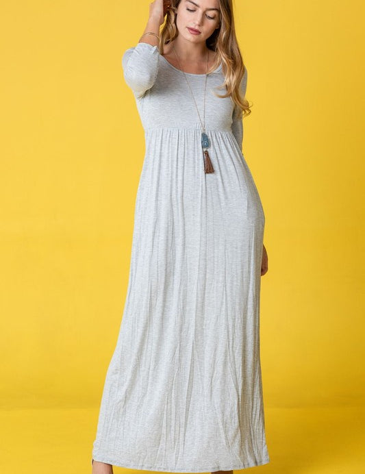 4 Sleeve Solid Maxi Dress