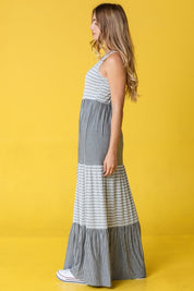 Sleeveless Stripe Tiered Maxi Dress