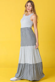 Sleeveless Stripe Tiered Maxi Dress