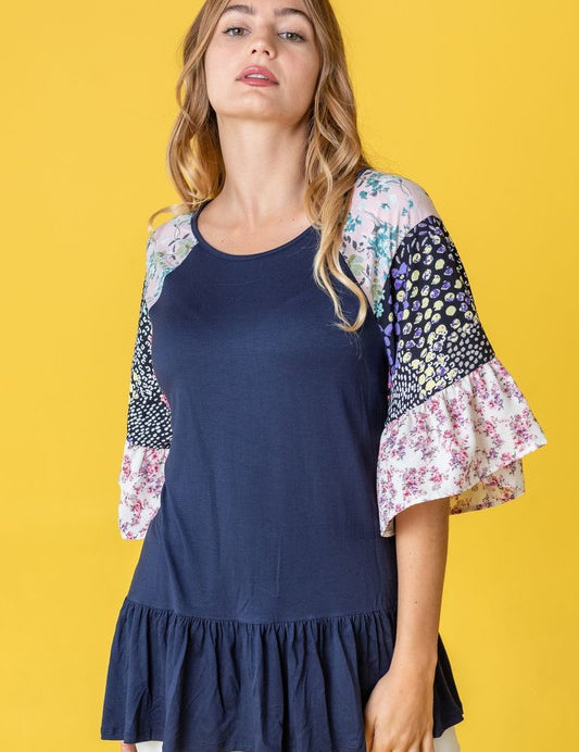 Women's Mix Pattern Circular Flounce Sleeve Tunic