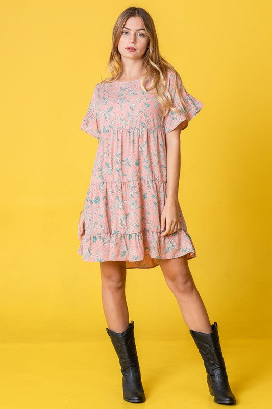 Women's Paisley Tiered Ruffle Shift Dress