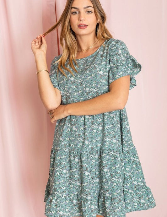 Women's Paisley Tiered Ruffle Shift Dress