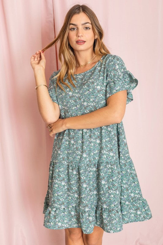 Women's Paisley Tiered Ruffle Shift Dress