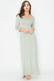 Plus Size 3/4 Sleeve Solid Maxi Dress