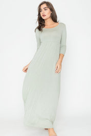 Plus Size 3/4 Sleeve Solid Maxi Dress