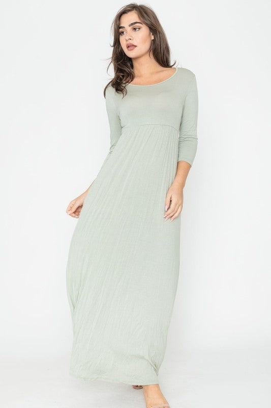 Plus Size 3/4 Sleeve Solid Maxi Dress