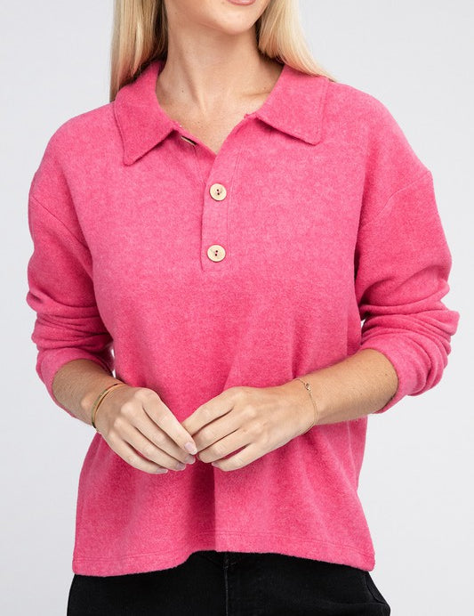 Brushed Melange Hacci Collared Sweater