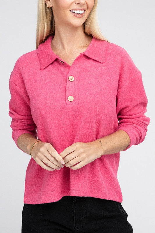 Women's Relaxed Collared Button Front Sweater