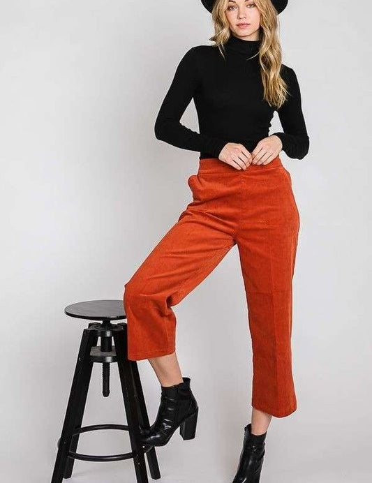 RIBBED VELVET CROP WIDE LEG PANTS PLUS