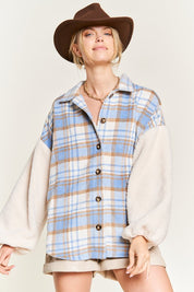 Women's Multi Plaid Teddy Sleeve Jacket