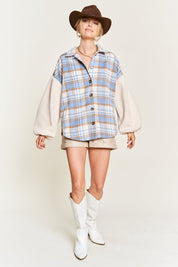 Women's Multi Plaid Teddy Sleeve Jacket