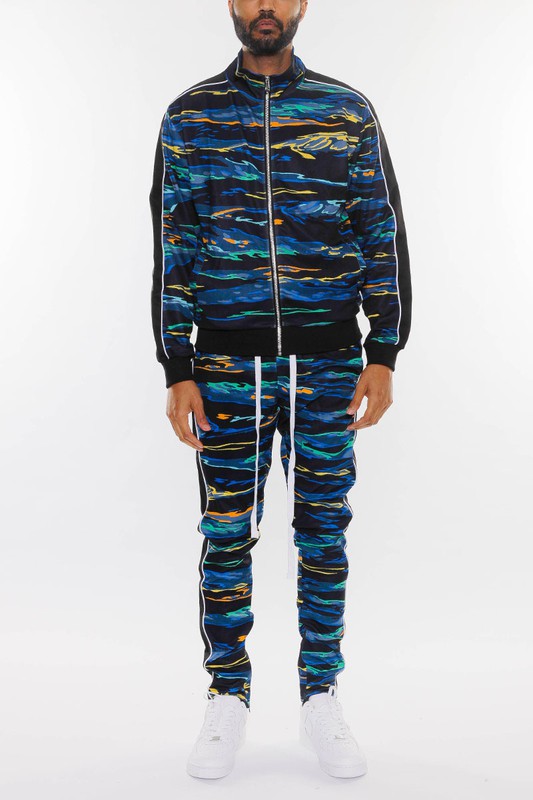 Men's Full Zip Printed Track Suit Set