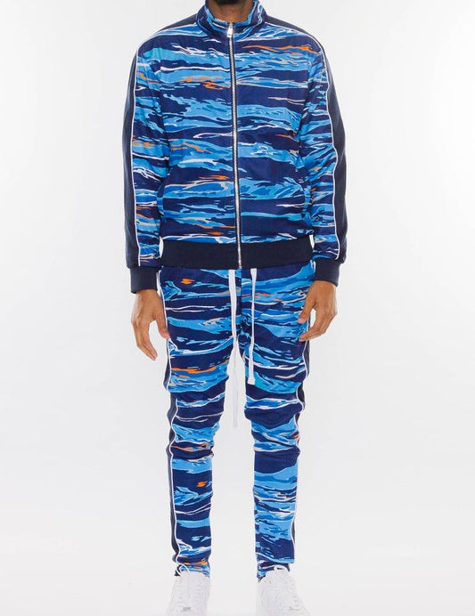 Men's Full Zip Printed Track Suit Set