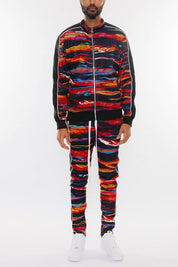 Men's Full Zip Printed Track Suit Set