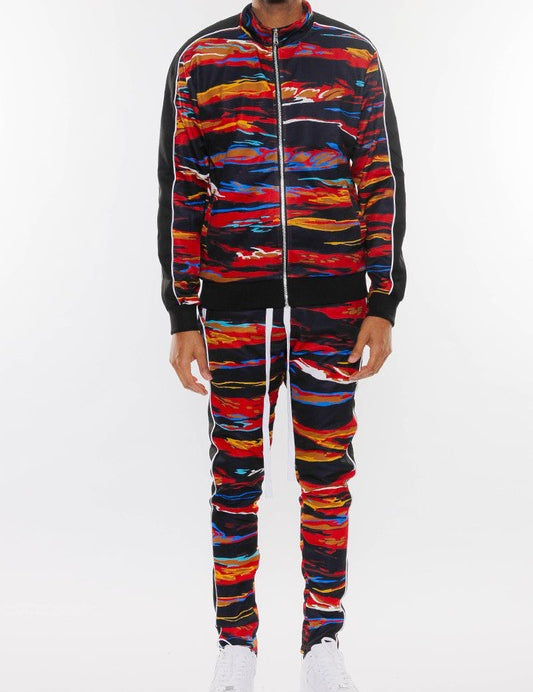 Men's Full Zip Printed Track Suit Set