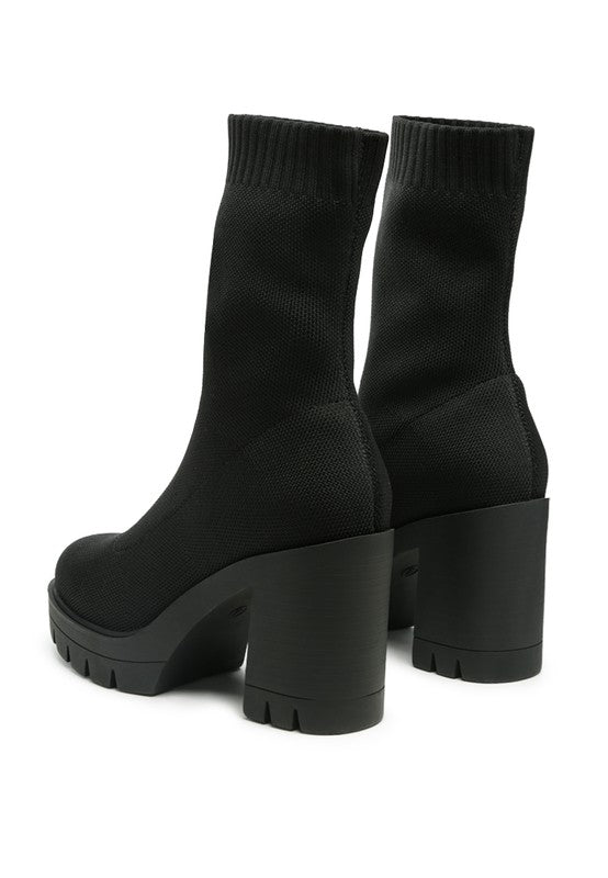 Women's Casual Knitted Block Heeled Boots