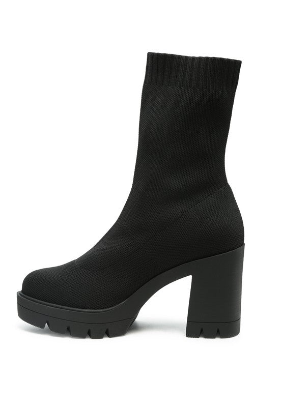 Women's Casual Knitted Block Heeled Boots