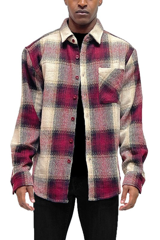 Unisex Regular Fit Flannel Shirt Jacket with Chest Pocket