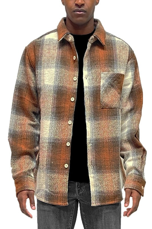 Unisex Regular Fit Flannel Shirt Jacket with Chest Pocket