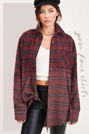 Women's Oversized Plaid Long Sleeve Button-Up Shirt