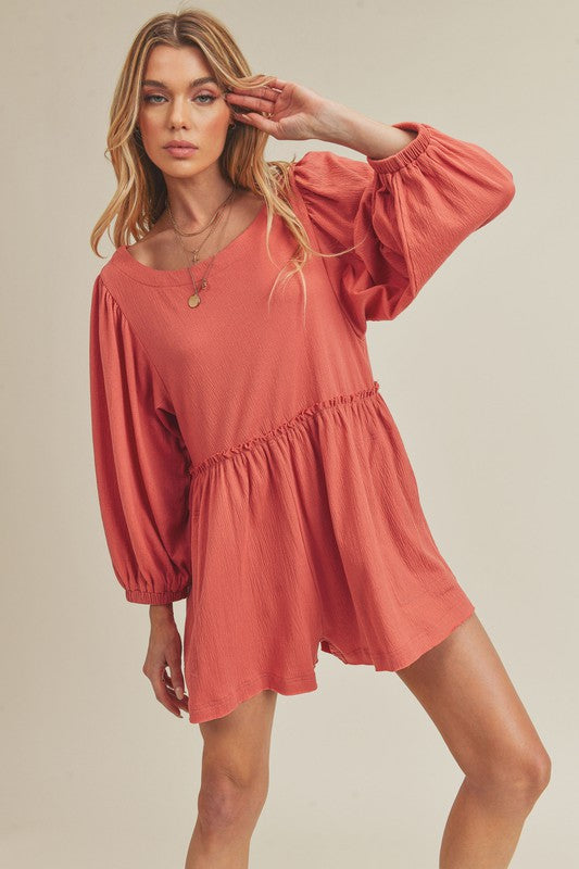 Women's Casual Babydoll Romper with Long Sleeves