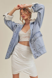 Women's Fluffy Lined Denim Jacket