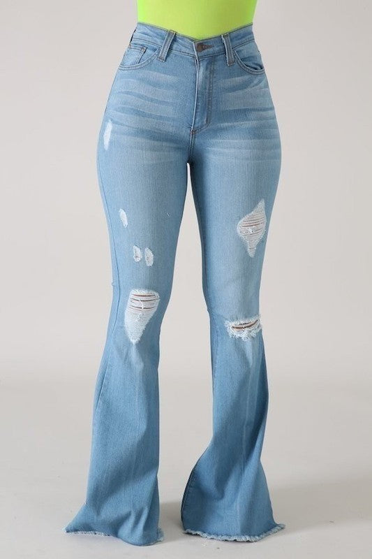 Women's High Rise Light Wash Bell Bottom Denim Jeans