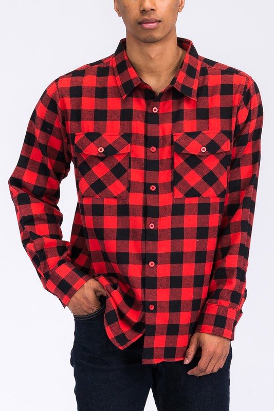 Men's Regular Fit Checker Plaid Flannel Shirt