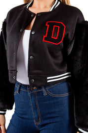 Women's Faux Fur Bomber Jacket with Snap Buttons