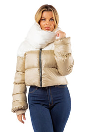 Women's Stylish Puffer Jacket with Neckerchief Design