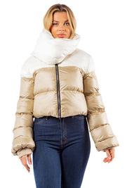 Women's Stylish Puffer Jacket with Neckerchief Design