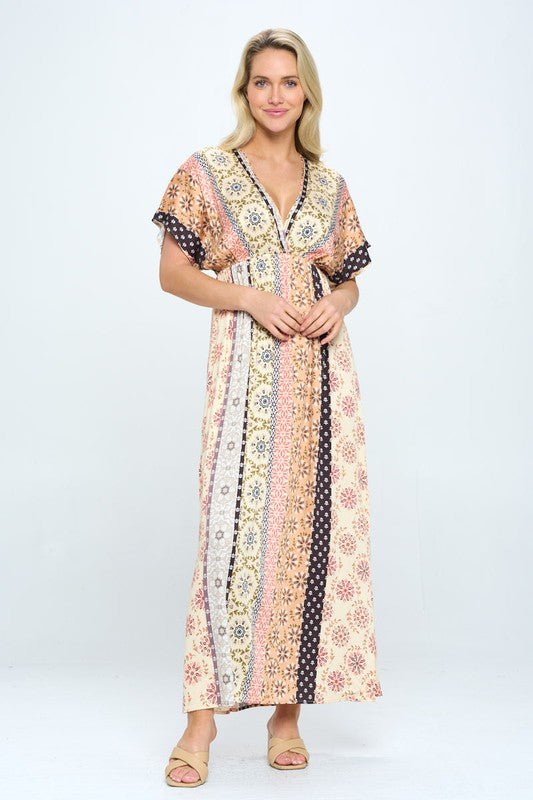 Women's Boho Floral Print Maxi Dress with Side Slit