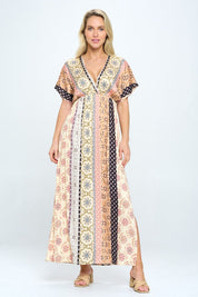 Women's Boho Floral Print Maxi Dress with Side Slit