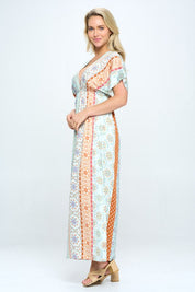 Boho Print Kimono Maxi Dress with Side Slit