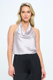 Women's Satin Cowl Neck Backless Top