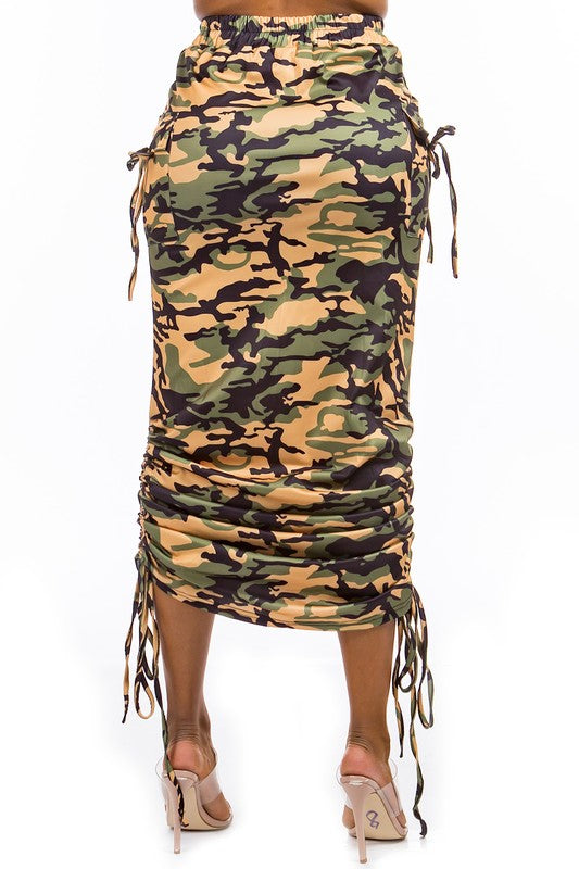 Women's Ruched Pencil Maxi Skirt with Elastic Waist