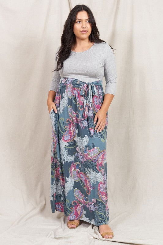 Women's Plus Size Sash Maxi Dress with Pockets