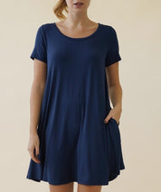 Women's Short Sleeve Bamboo Viscose Dress with Pockets