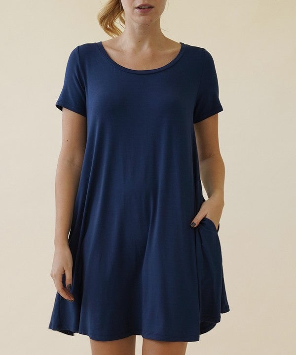 Women's Short Sleeve Bamboo Viscose Dress with Pockets