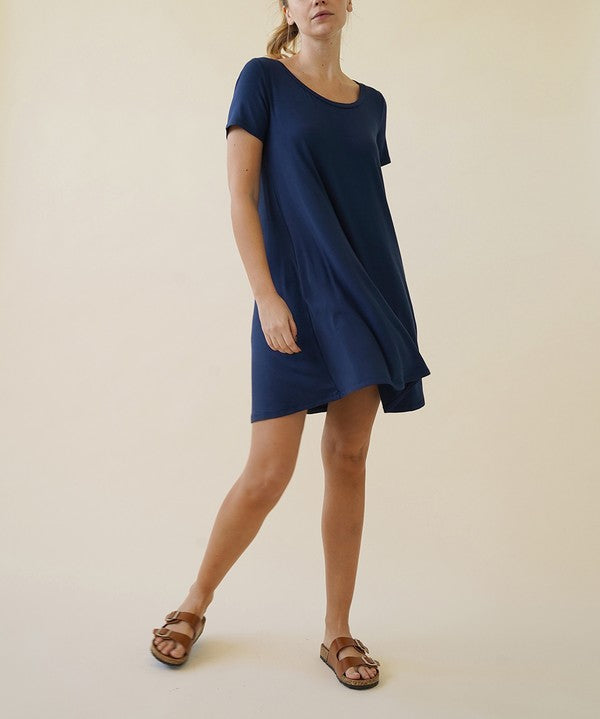 Women's Short Sleeve Bamboo Viscose Dress with Pockets