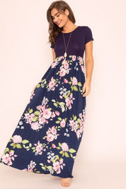 Women's Short Sleeve Floral Maxi Dress