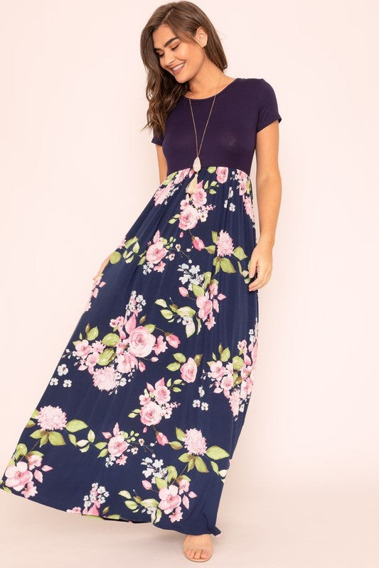 Women's Short Sleeve Floral Maxi Dress