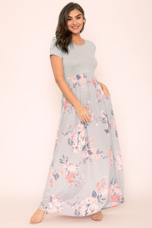 Women's Short Sleeve Floral Maxi Dress