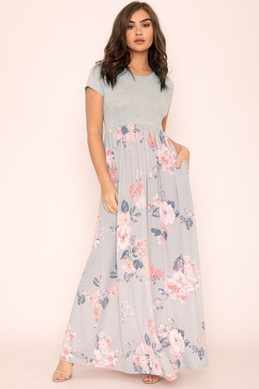 Women's Short Sleeve Floral Maxi Dress