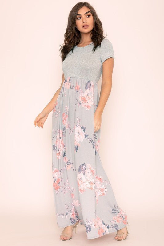 Women's Short Sleeve Floral Maxi Dress