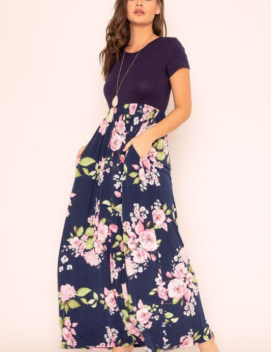 Women's Short Sleeve Floral Maxi Dress