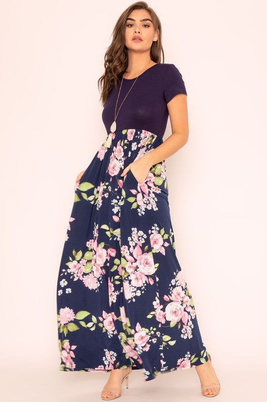 Women's Short Sleeve Floral Maxi Dress