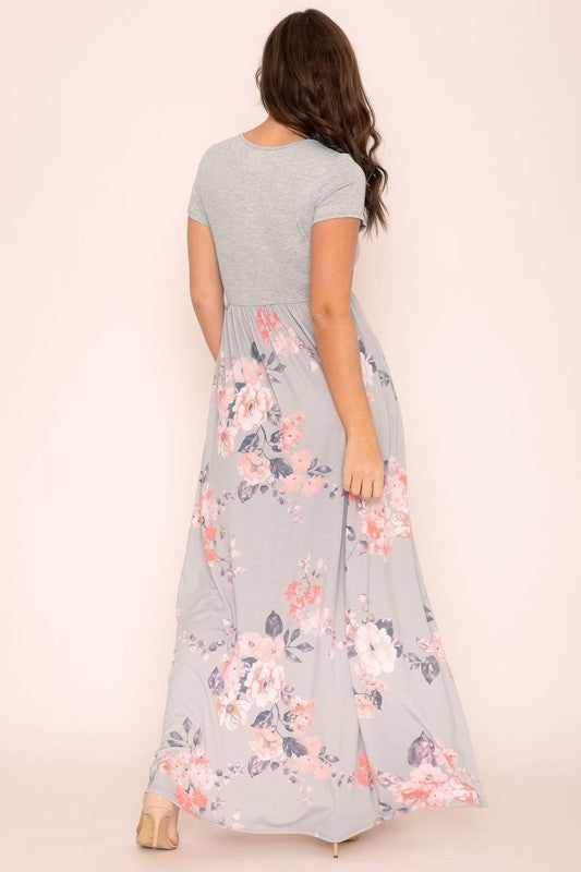 Women's Short Sleeve Floral Maxi Dress